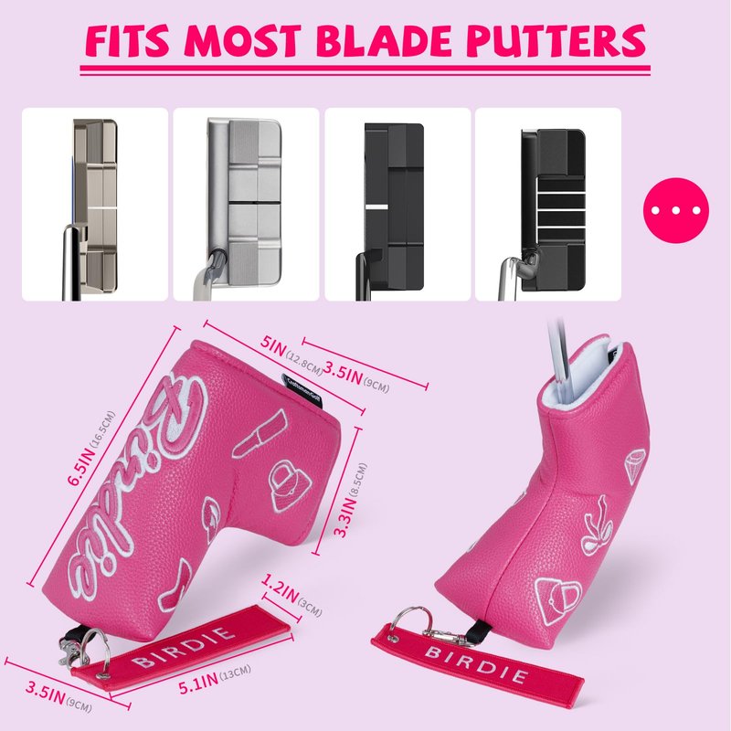Craftsman Golf Lipstick Diamond Handbag Bow Pink Blade Putter Headcover Head Cover Gift for Women with Key Chain