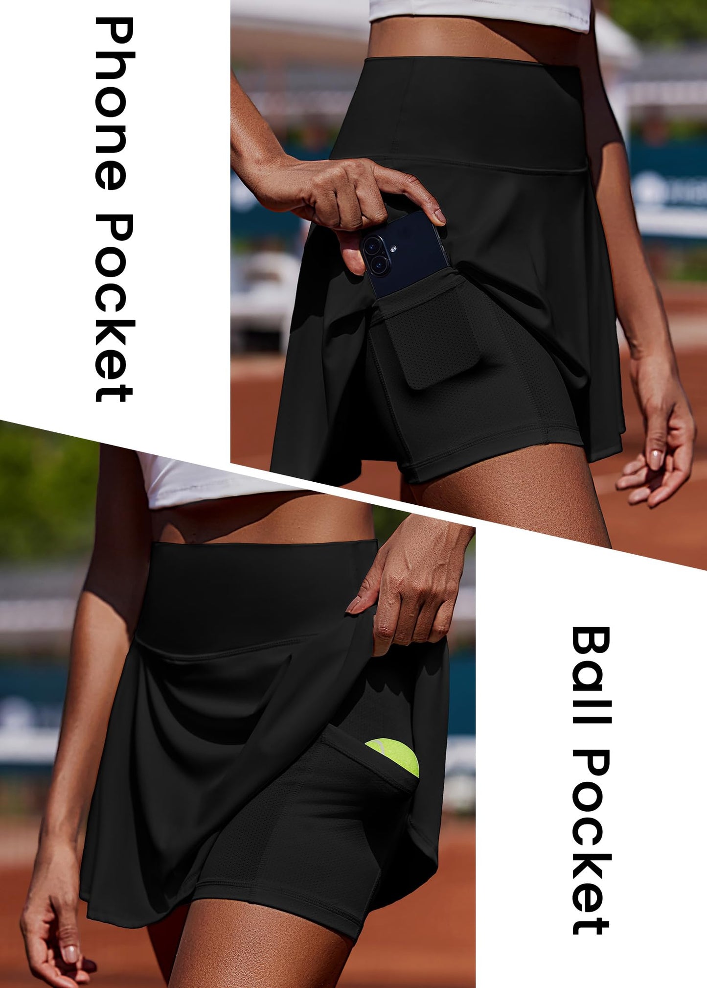PINSPARK Womens Tennis Skirt Pleated Golf Skorts with Pockets Shorts High Waisted Athletic Skirts for Workout Pickleball Running Casual,Black L