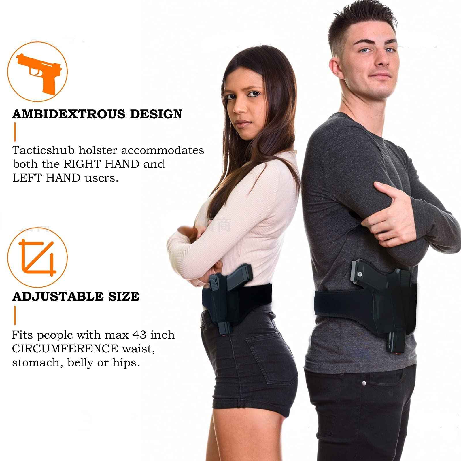 Quick Draw Shoulder Holster - Belly Band Holster for Everyday Comfortable Concealed Carry for Small, Compact and Other Similar Gear, Left Handed, Black 45"