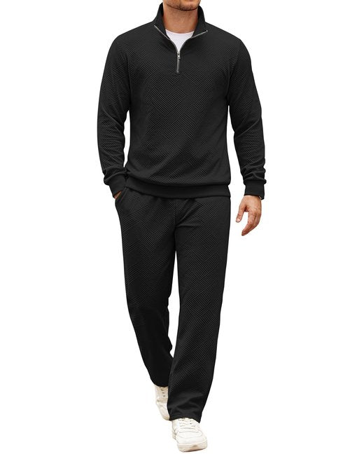 COOFANDY Men Tracksuits SweatSuit Fashion Quarter Zip Pullover Sweatshirts Geometric Texture Casual Long Pants
