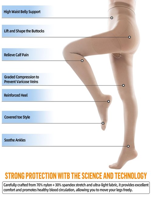 ZCLIKE® Medical Compression Pantyhose Closed Toe Stockings for Women&Men 20-30mmHg All-Season Comfort Advanced Support for Varicose Veins Edema DVT Plus Size
