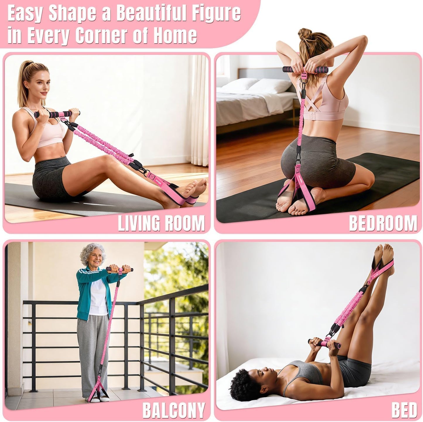 Upgraded Multifunction Pedal Resistance Band with Handle, 3 Tube Adjustable Resistance Bands for Abdomen, Waist, Arm, Core/ABS, Leg Workout - Sit Up Exercise Equipment for Women