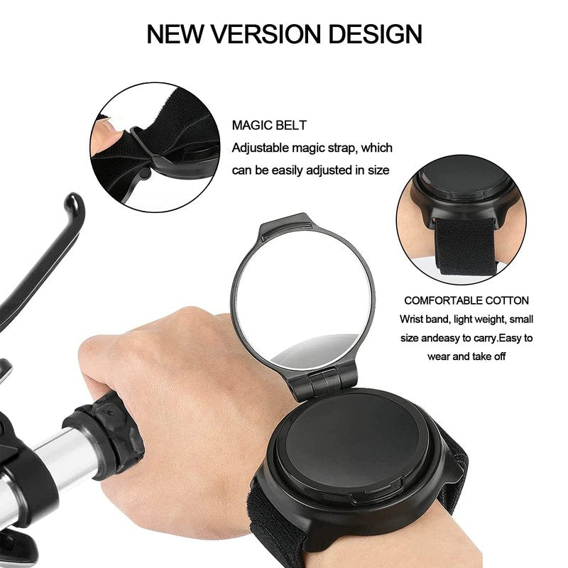 2 Pcs Bicycle Rearview mirror wristband,360° Wristband Bike Rear View Mirrorwrist Guard Cycling Rear View Mirror,Adjustable Road Side Mountain Bike Mirrors Safe Rearview Mirror Accessories