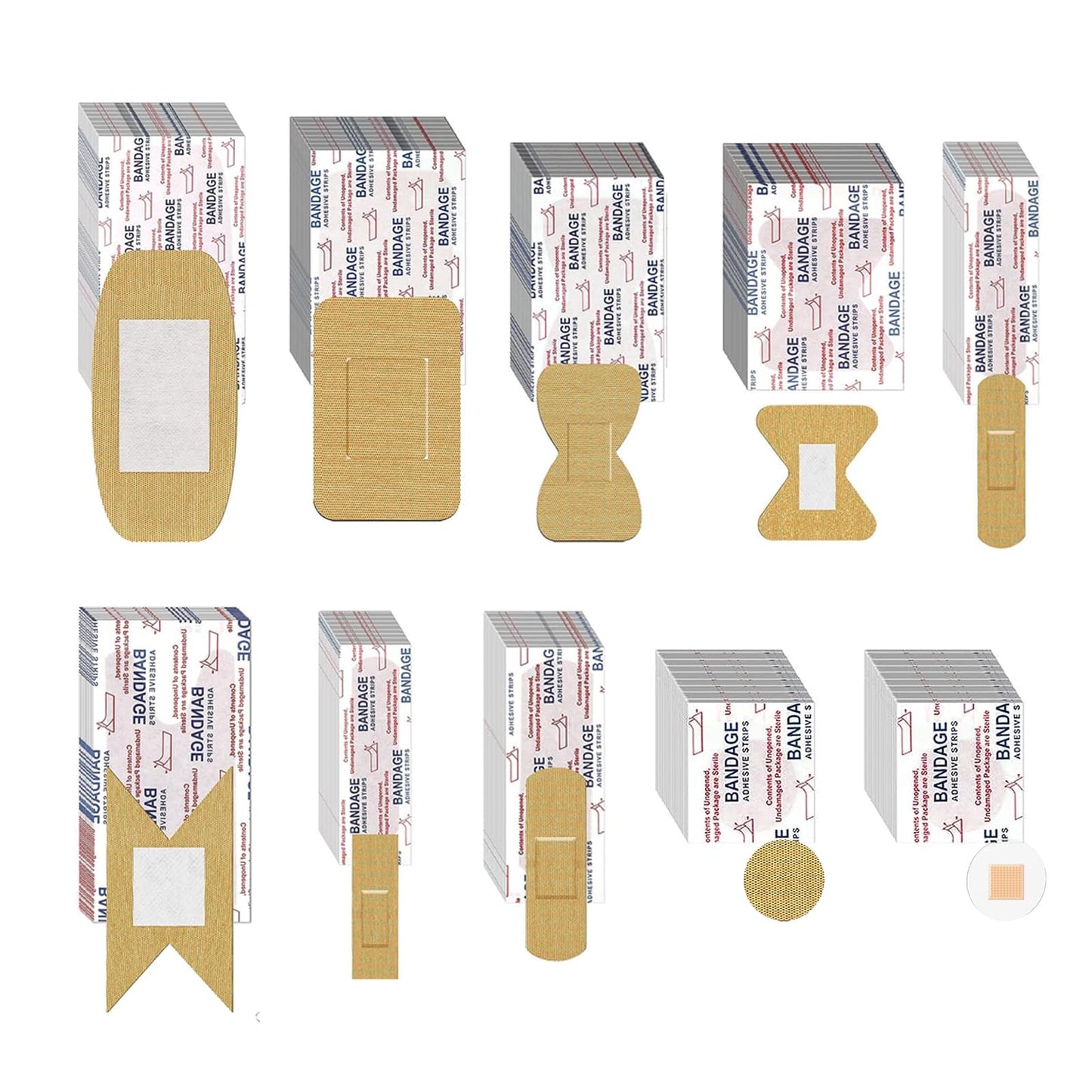 Assorted Bandages Variety Pack 200 Pieces - Adhesive, Flexible, Breathable Bandages for First Aid Supplies, Including Waterproof, Spot and Large Sizes