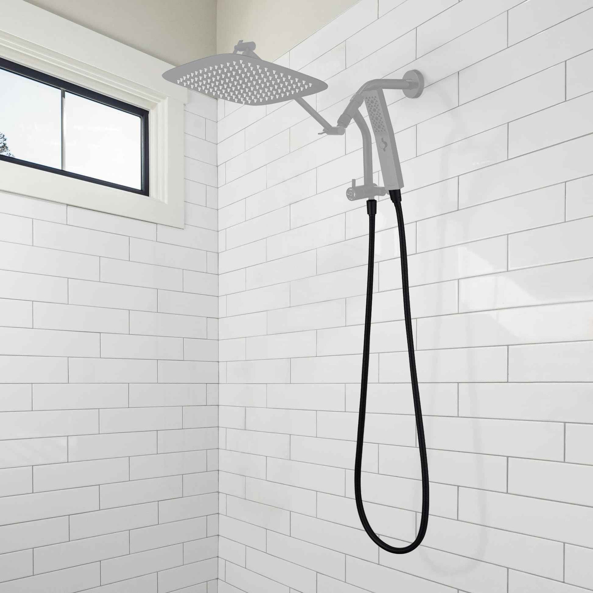 G-Promise 86 Inch Stainless Steel Long Shower Hose, Flexible and Tangle-Free, for Shower and Pet Bathing, Clean Bathroom Corners(Matte Black)