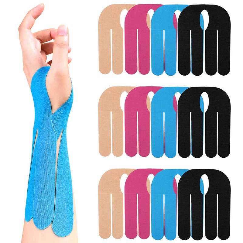 12 PCS Kinesiology Tape for Wrist, Waterproof Breathable Precut Kinesiology Tapes, Hand Muscle Joint Support Bowling Wrist Tape, Elastic Athletic Tapes for Sports Muscle Strain Relief