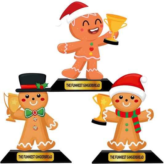 LOTADILO 3 Pcs Christmas Contest Trophy Set Wooden Gingerbread Man Contest Trophy Funny Trophies Gingerbread Man Cookie Santa Snowman Funny Party Prizes for Adults Xmas Decorations