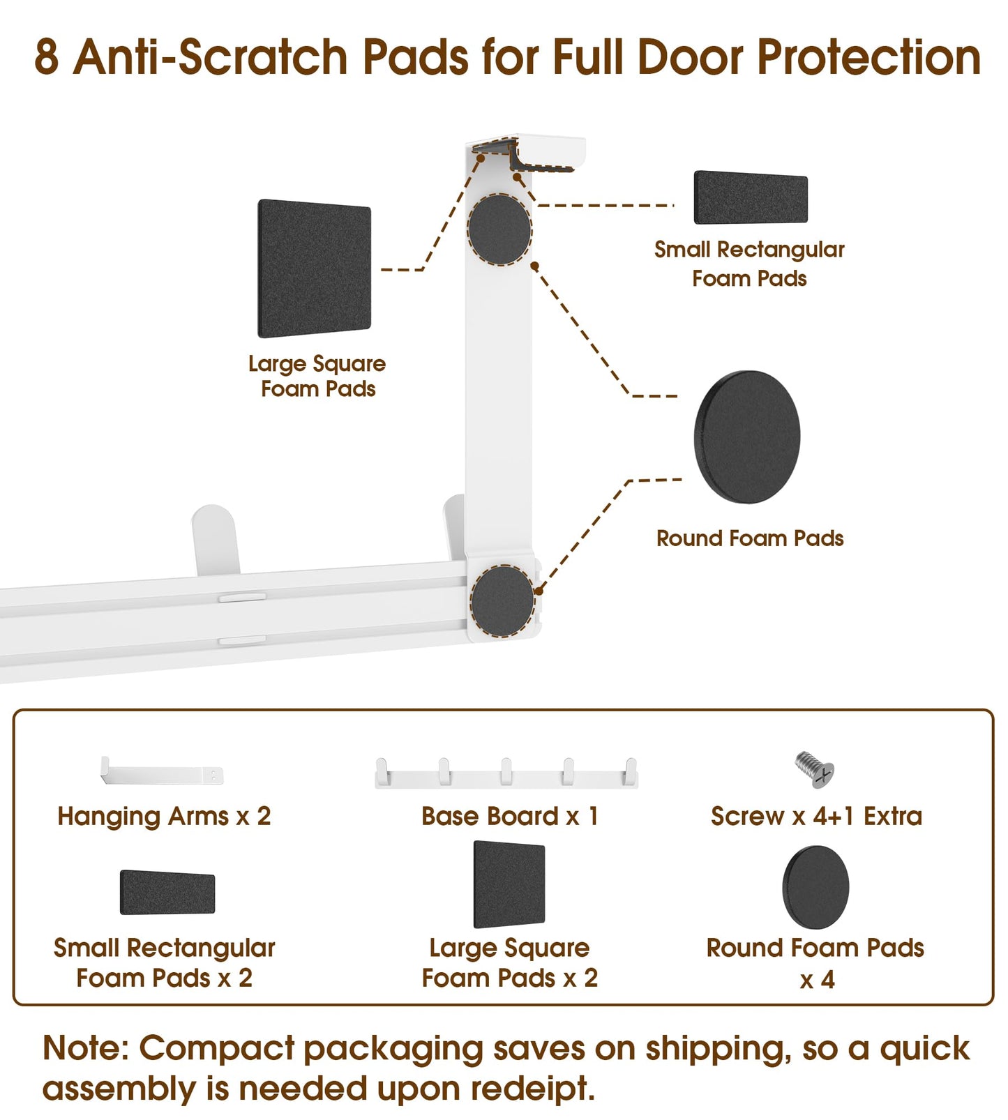 KitchLife Over The Door Hooks Hanger with Extended Arms for Easy Use by Women, Fits 1 3/8" Doors, L18U - Bathroom Accessories and Towel Rack Organization - 1 Pack, Glossy White