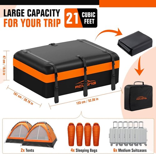 ACLONG Rooftop Cargo Carrier Bag - 21 Cubic Feet Waterproof Heavy Duty for All Cars | Includes Anti-Slip Mat & Luggage Lock