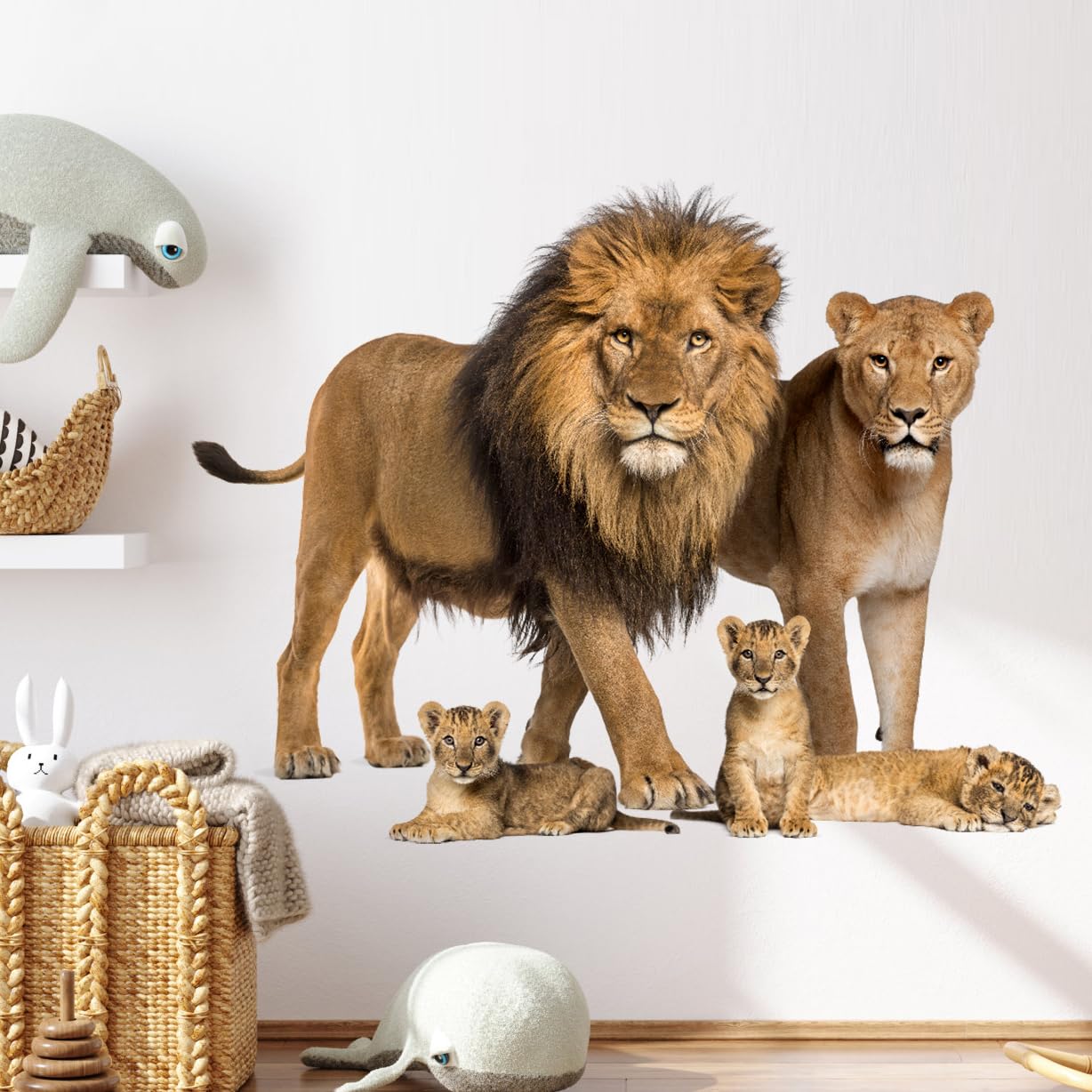 RAINBOW WSK Lifelike Lion Wall Decals Peel and Stick 3D Jungle Wild Animal Wall Sticker Tropical Lion Family Wall Mural Removable Wall Decor for Bedroom Living Room Club Party ZC96392001