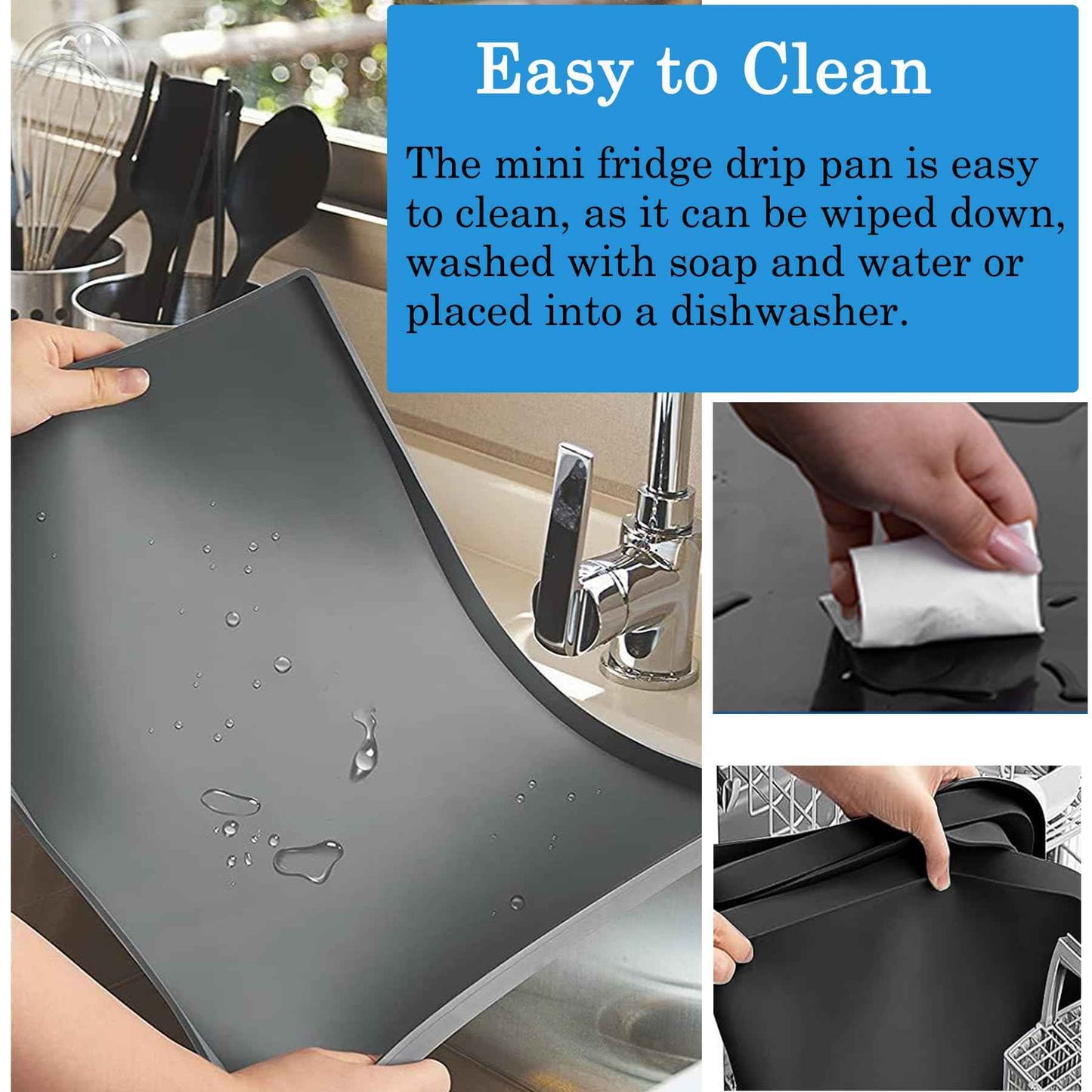 Mini Fridge Mat for Carpet, 24" x 24" x 0.8" Refrigerator Floor Protector, Under Refrigerators Silicone Mat with Raised Edge, Laundry Guards for Washer and Dryer Pan, AC Drip Pan Mat