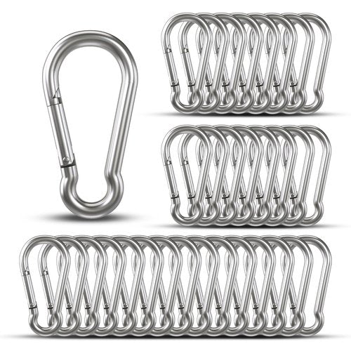Small Carabiner Clip Hooks, 32pcs 2.36 inch Carabiners Heavy Duty, Galvanized Iron Spring Snap Hook Fits Camping Hiking, Metal Clips for Keychain Keys Rings