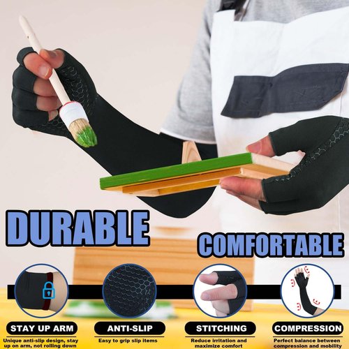 Gorbgle Long Copper Arthritis Gloves for Carpal Tunnel, Compression Gloves for Hand Pain Relief, Wrist Arm Support, Fingerless Typing Gloves for Rheumatoid, Tendonitis, Fits Women Men, 1 Pair, Medium