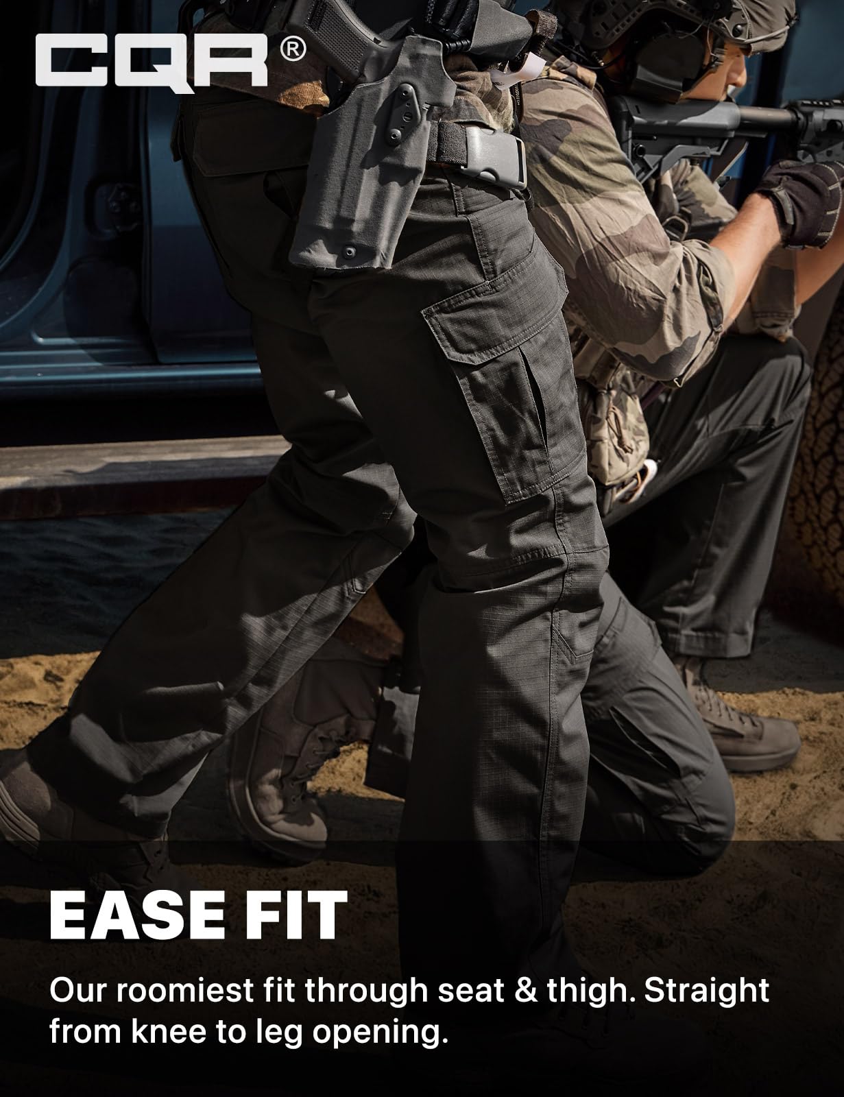 CQR Men's Tactical Pants, Water Resistant Ripstop Cargo Pants, Lightweight EDC Work Hiking Pants, Outdoor Apparel, Duratex Mag Pocket Black, 40W x 32L