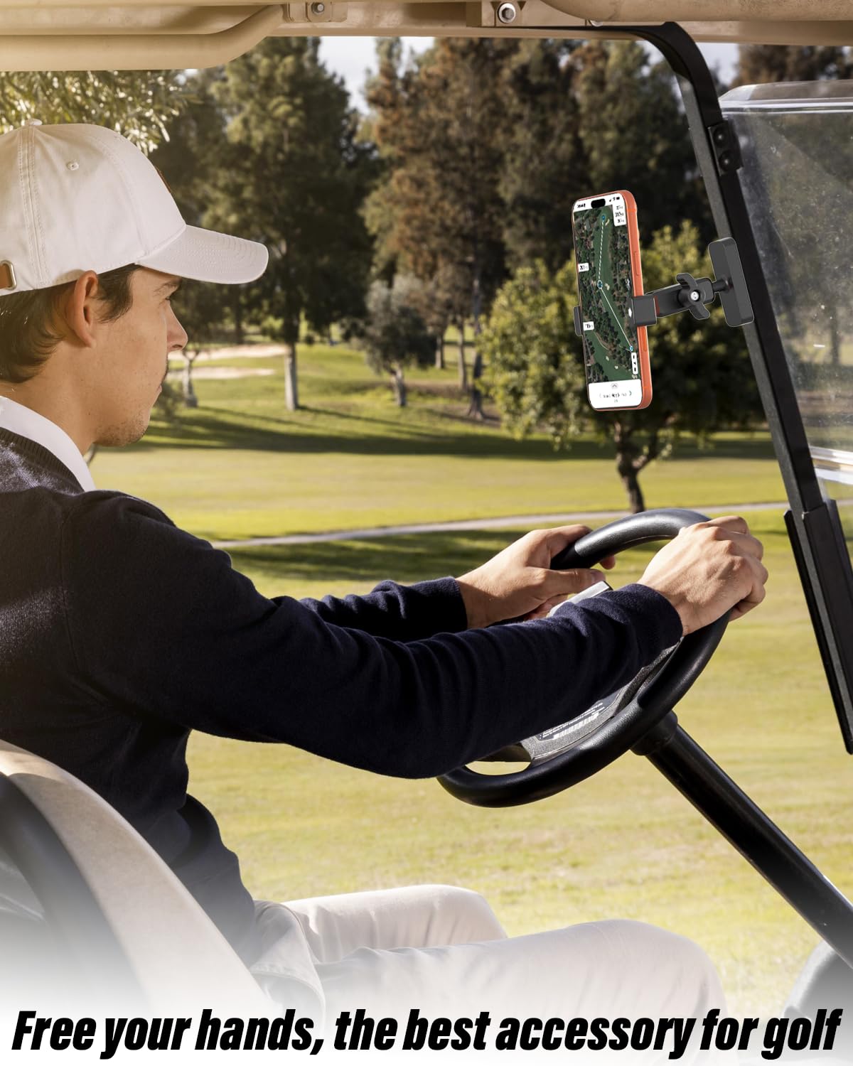Charchendo Heavy Duty Magnetic Phone Mount for Golf Cart - 360° Adjustable Arm, Secure Attachment to Metal Frame, Universal Fit for All Smartphones, Includes Adhesive Metal Plate