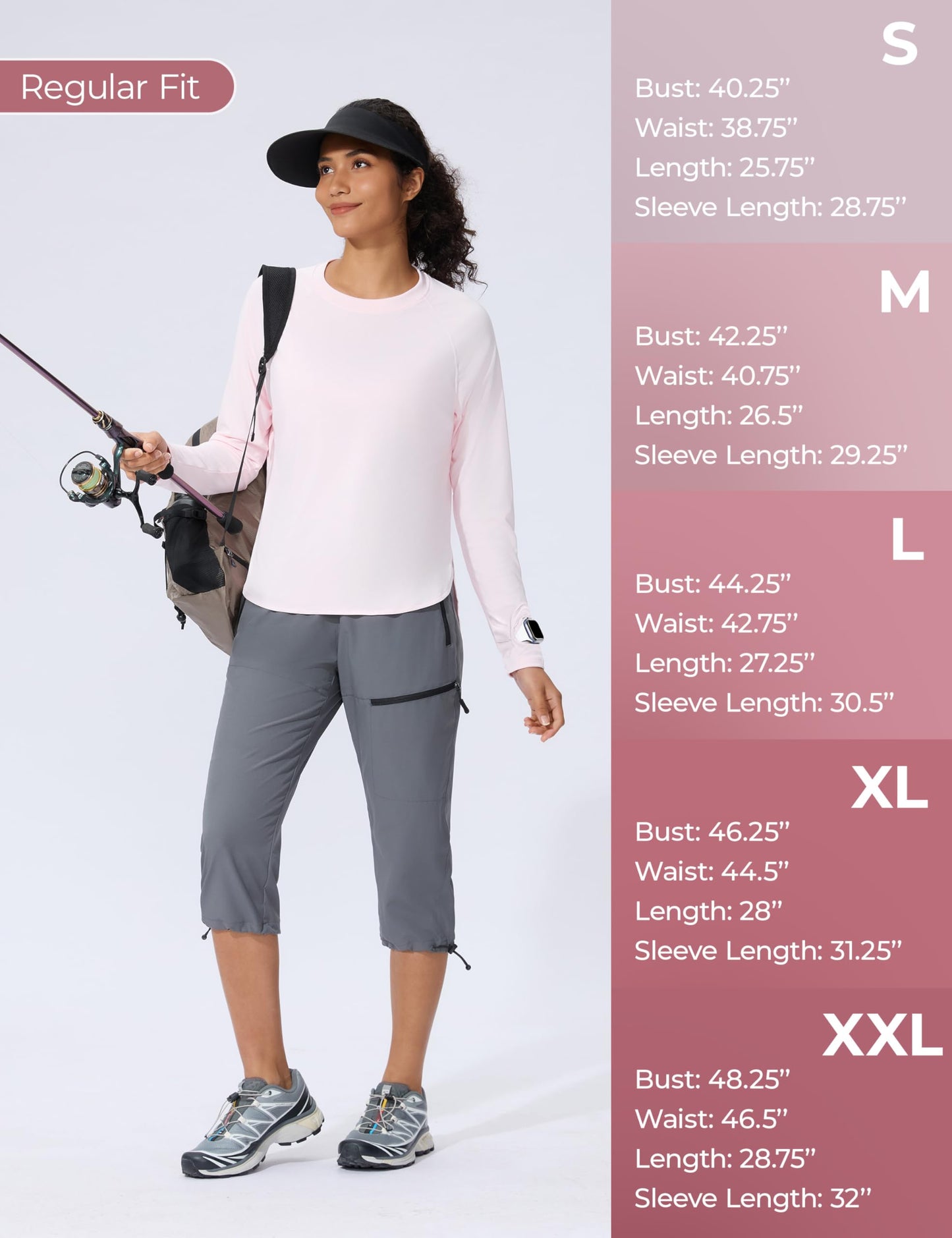 Women's Sun Shirts UPF 50+ Long Sleeve Uv Protection Shirts Lightweight Quick Dry SPF Clothing Outdoor Hiking Tops Pink XL New