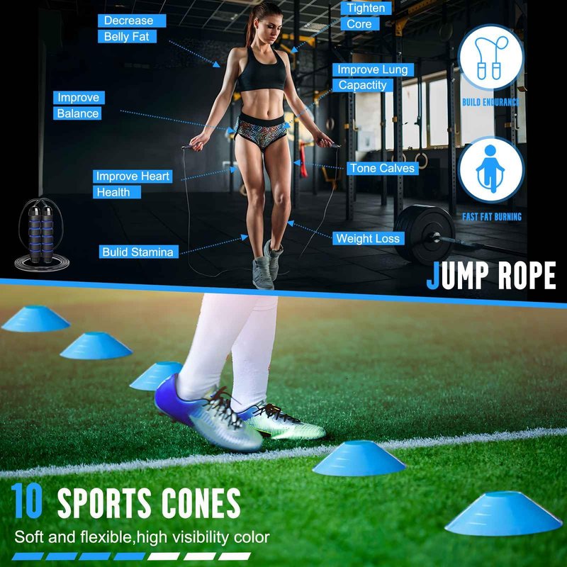 YGORTECH Agility Ladder Speed Training Equipment Set-15ft Non-Slip Agility Training Ladder, 10 Disc Cones, 5 Resistance Bands, Jump Rope, Rubber Ladder Mat for Soccer Footwork Drills Fitness Workouts
