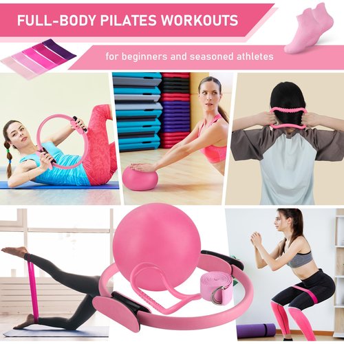 Home Pilates Essentials Kit for Women 13 Pcs Yoga Pilates Kit for Home Workouts Ring and Ball Set Magic Circle Hoop with Resistance Bands Accessories Compact Toning Fitness Essentials Starter Gift