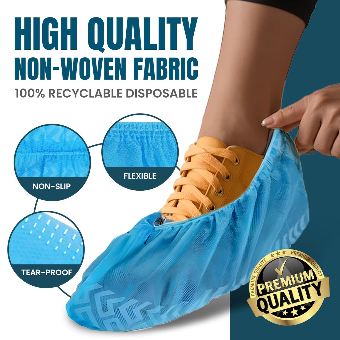 Alvexa Shoe Covers Disposable Non-Slip, Large 50 Count, Premium Cloth Boot Covers, Slip-Resistant, Durable, Breathable, Non-Toxic, Recyclable booties for shoes covers – Fits Men 11/Women 13 – Blue