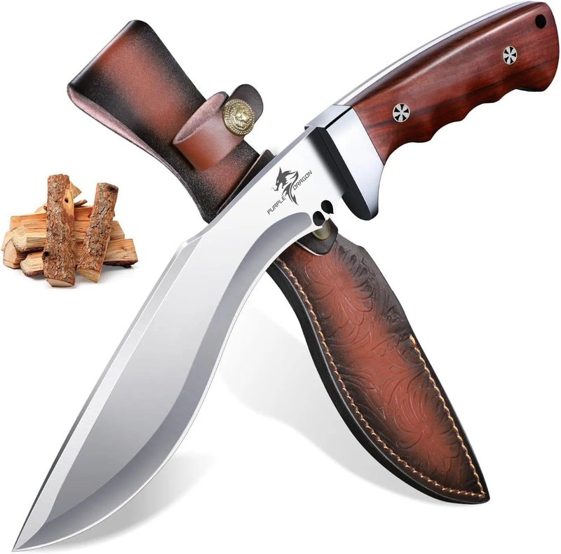 Purple Dragon Kukri Fixed Blade Knife With Sheath, 8 Inch Full Tang Heavy Duty Camping Knives - Christmas Gift for Men and Women
