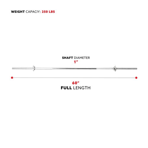 Sunny Health & Fitness 60 Inch Threaded Chrome Barbell Bar, 1 Inch Barbell Diameter with Ring Collars - STBB-60