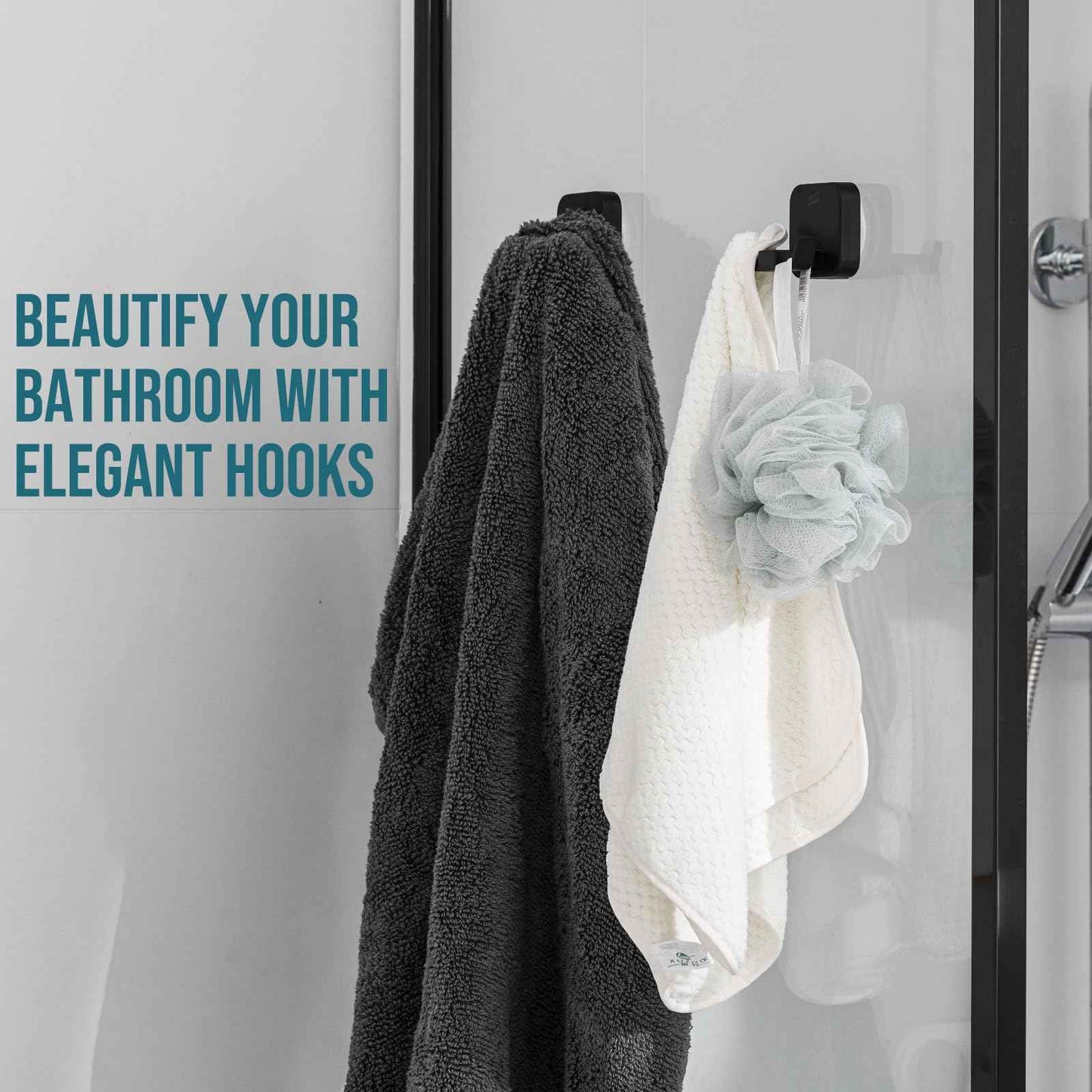 TAILI Stylish 304 Stainless Steel Bathroom Suction Hooks for Towel, Bathrobe, Loofah, No Damage Hanging Glass Shower Wall Hook, Patented Strong Suction Cup Holder, Hold Up to 11 Lbs, U-Cuboid Silver