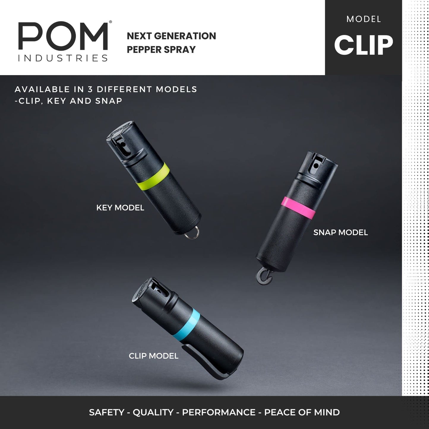 POM Pepper Spray Pocket Clip - Flip Top Safety - Maximum Strength OC Spray Self Defense - Tactical Compact & Safe Design - Quick Key Release - 25 Bursts & 10 ft Range