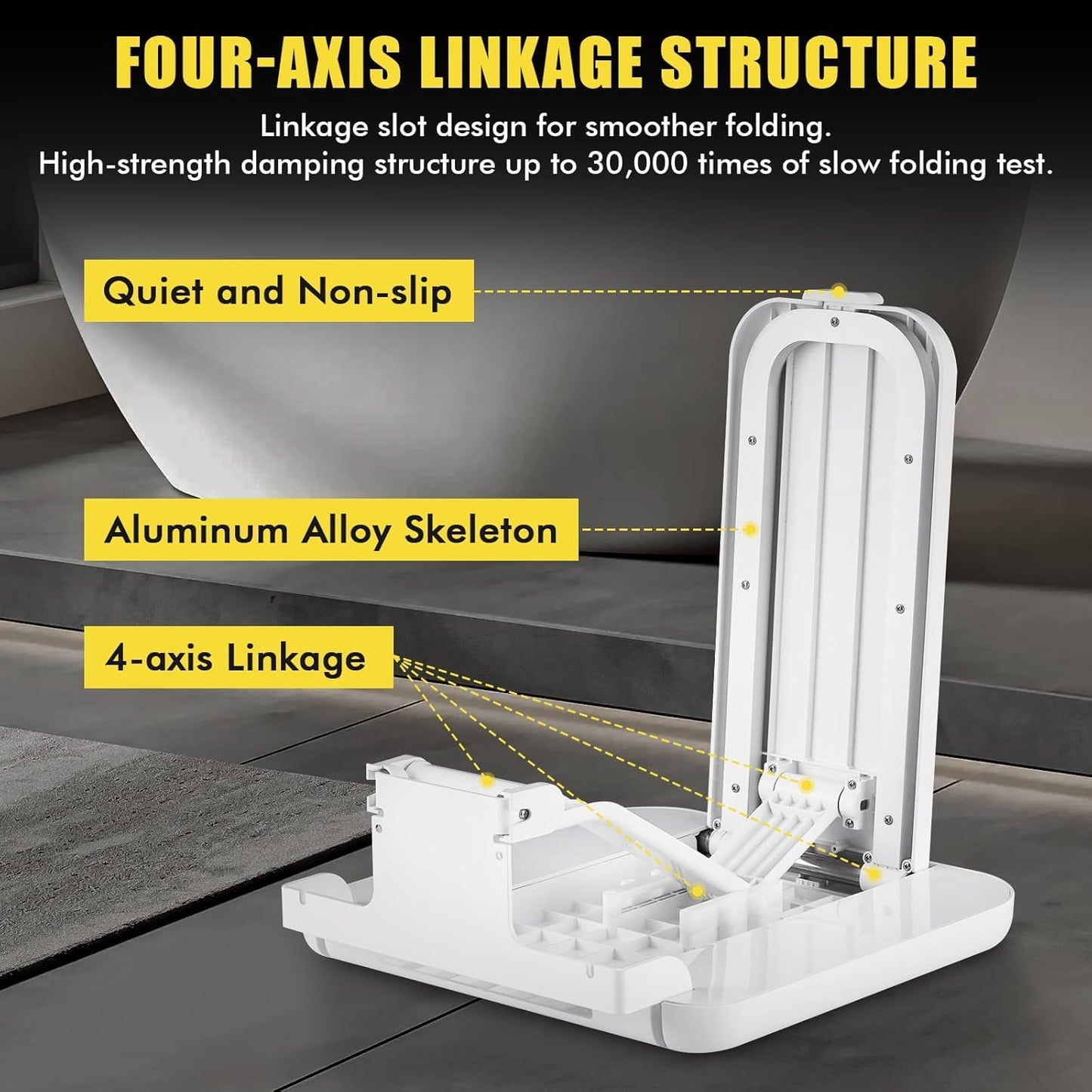 YUCHENGTECH Folding Shower Seat Wall Mounted Silent Fold Down Shower Seat for Inside Shower Folding Shower Bench Foldable Shower Chair for Seniors Disabilities Pregnant 485 LBS