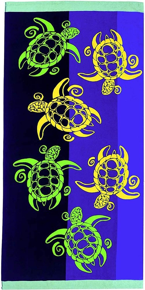 Kaufman Beach Towels - 100% Soft Plush Cotton Velour, Quick-Dry Large 30'' x 60'' | SWM Turtles Design