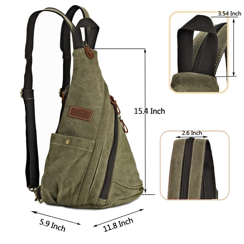 Poeyleja Canvas Sling Bag Convertible Crossbody Bag Chest Bag Shoulder Backpack Casual Daypack for Men Women Outdoor Cycling Hiking Travel (Army Green)
