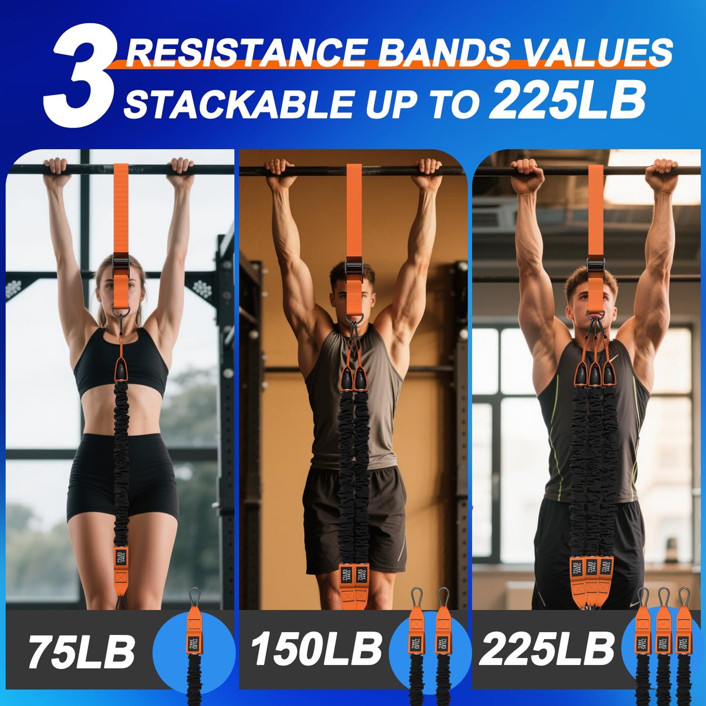 WHATAFIT Pull Up Assistance Bands,Two Foots Heavy Duty Resistance Band for Pull Up Bar, Adjustable Weight/Size with Fabric Feet/Knee Rest, Bands for Pull Up Assist for Strength Training, Pull Up
