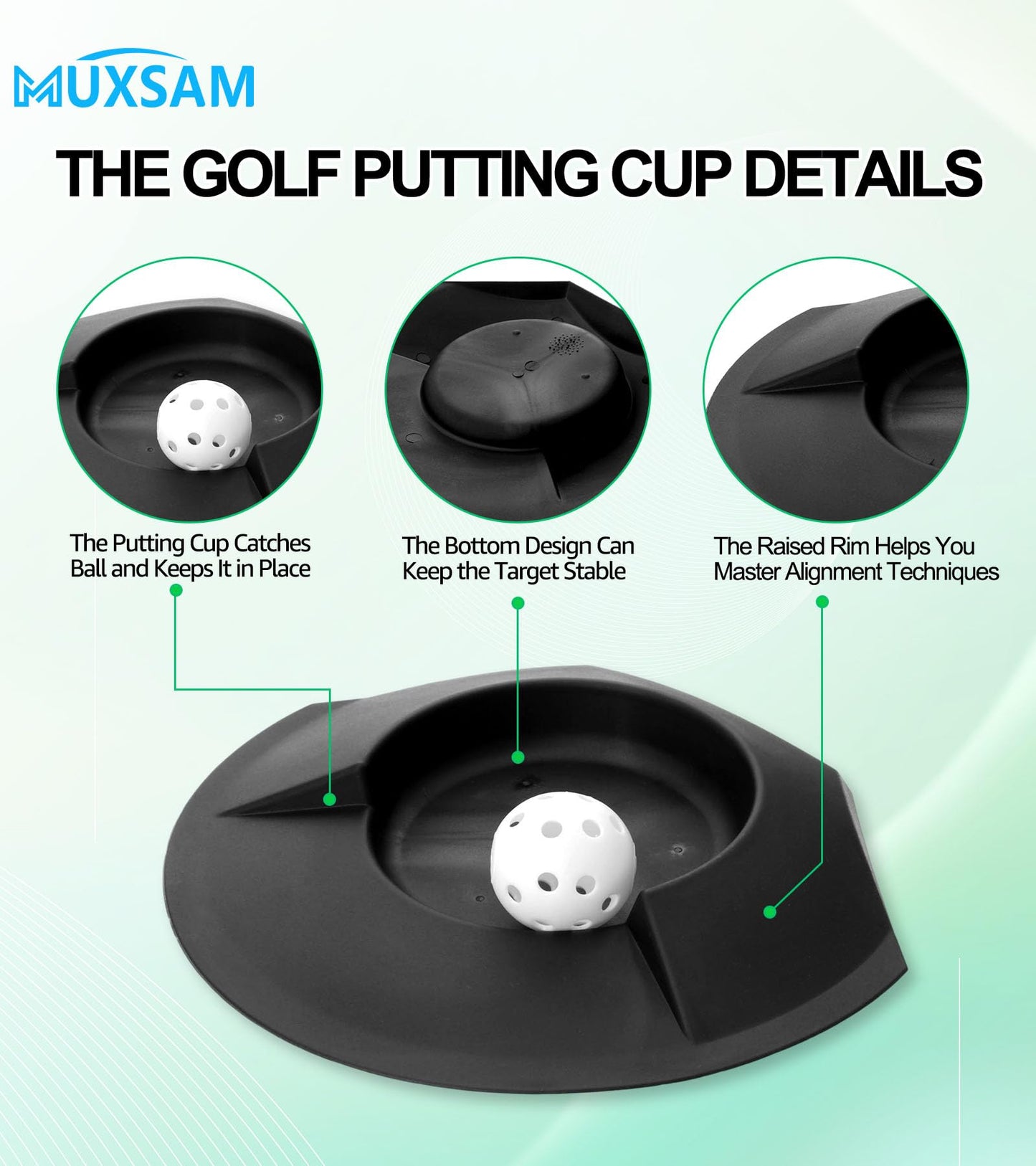MUXSAM 6 Pieces All-Direction Putter Cups Practice Black Golf Putting Cup Golf Training Cup Golf Practicing Hole Putting Aid Putter Training Aid Fit for Beginner Golf Training Accessory
