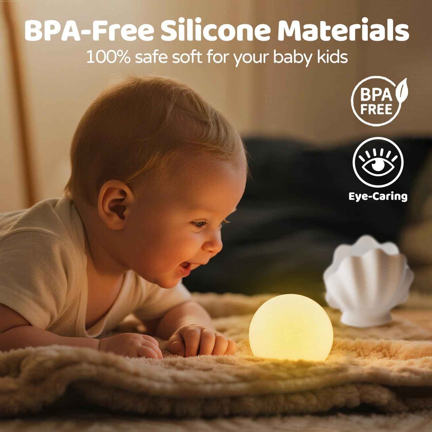 Baby Night Light, Nursery Night Lamp for Breastfeeding, Soft BPA Free Silicone Portable Night Light, 7 Colors Changing & Stepless Dimming, 1h Timer & Touch Control, Rechargeable night light for Kids