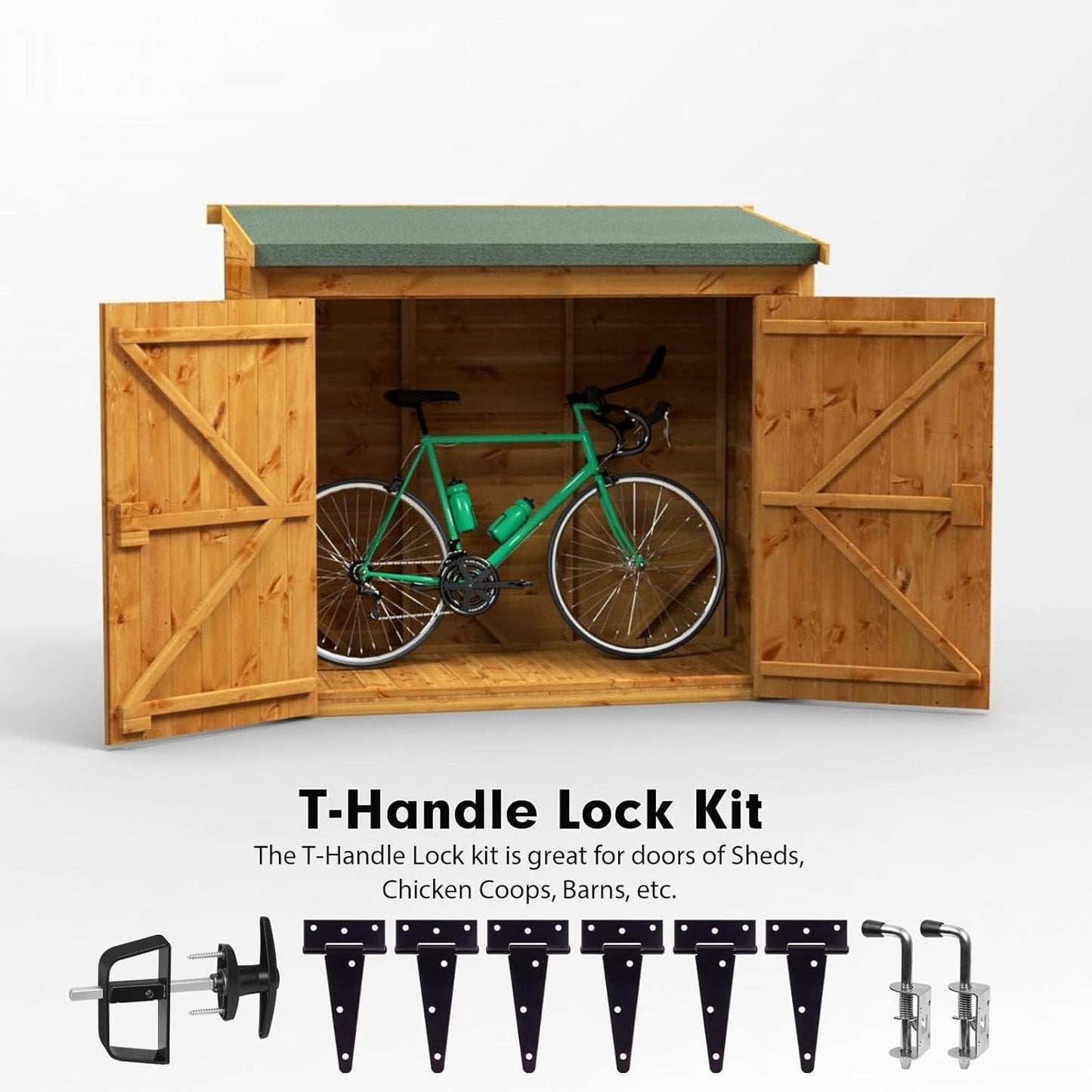 Complete Shed Door Hardware Kit with T-Handle Lock, Heavy-Duty Latches & Hinges - Weatherproof for Sheds & Gates