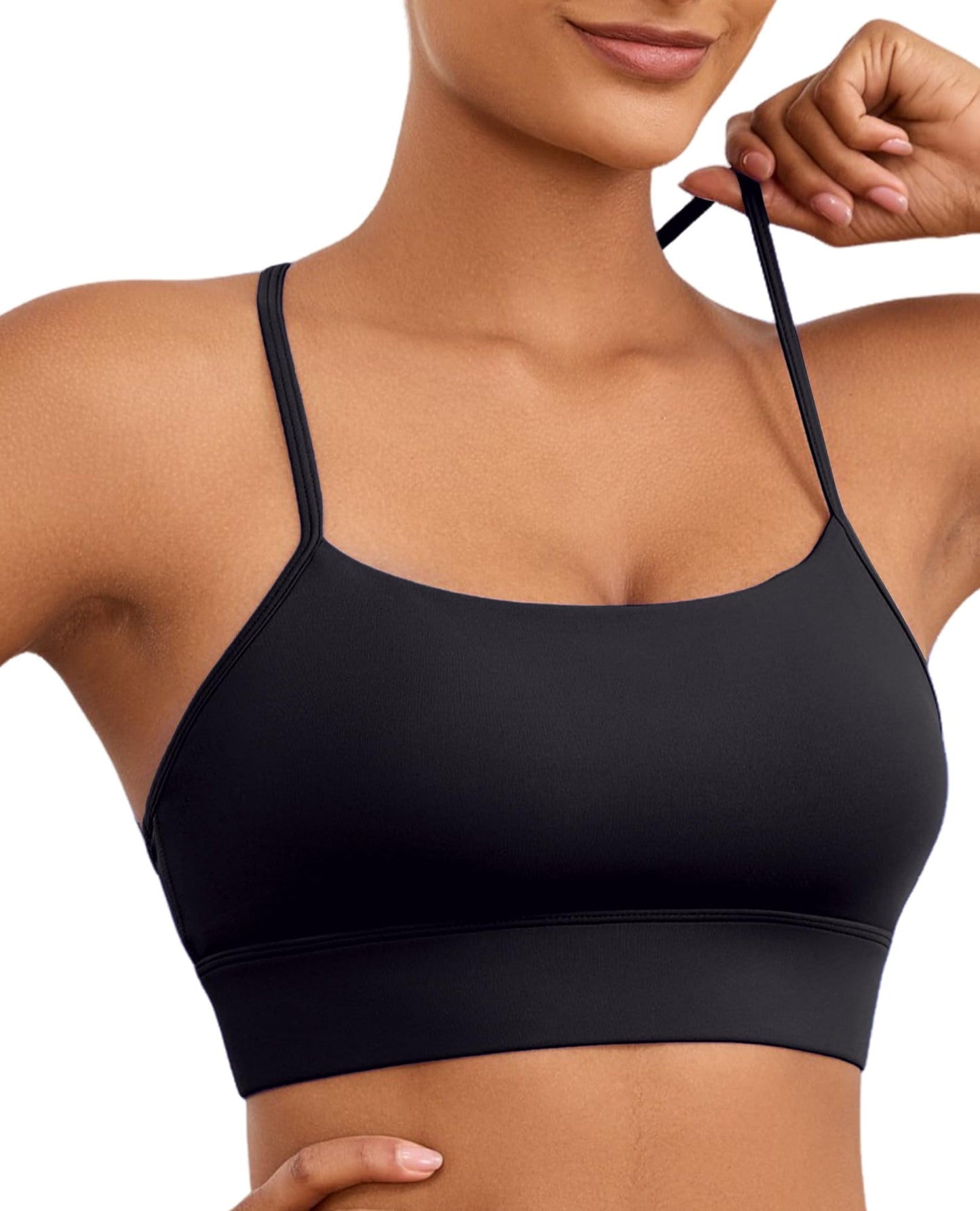 AegisChic Womens Y-Back Black Sports Bra, Weightless Padded Yoga Bra, Spaghetti Strap Low Impact Gym Top for Workout & Daily Wear