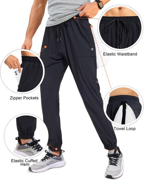 FOGFIRE Mens Athletic Joggers with Zipper Pockets Lightweight Running Workout Pants Quick Dry Tapered Sweatpants for Men Gym-Black L