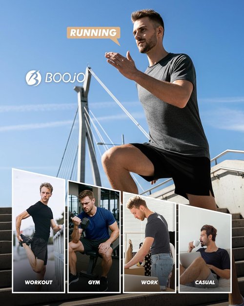 BOOJO Workout Shirts for Men - Quick Dry Moisture-Wicking Short Sleeve Tees | 7 Pack for Gym & Running