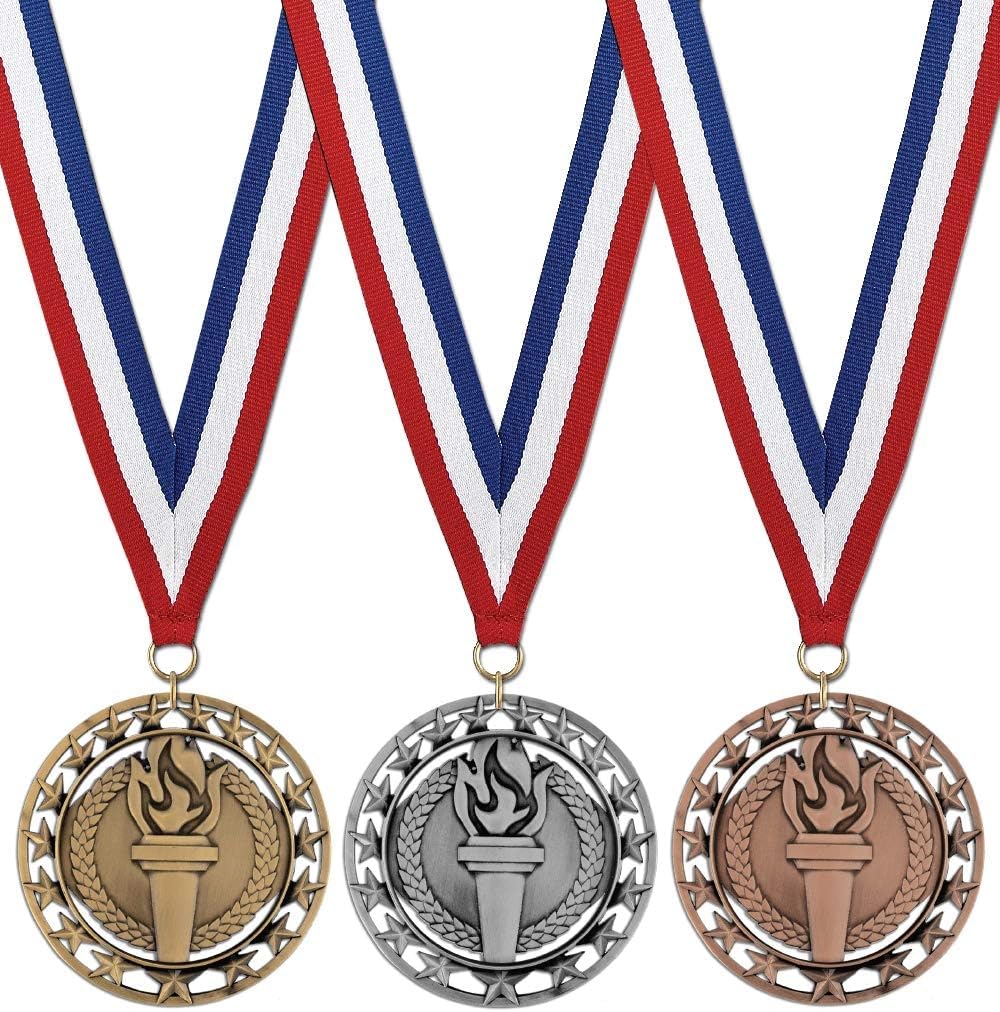 Hodges Award Medals - Gold, Silver, and Bronze Award Medals - 3 Pack (Victory Torch)