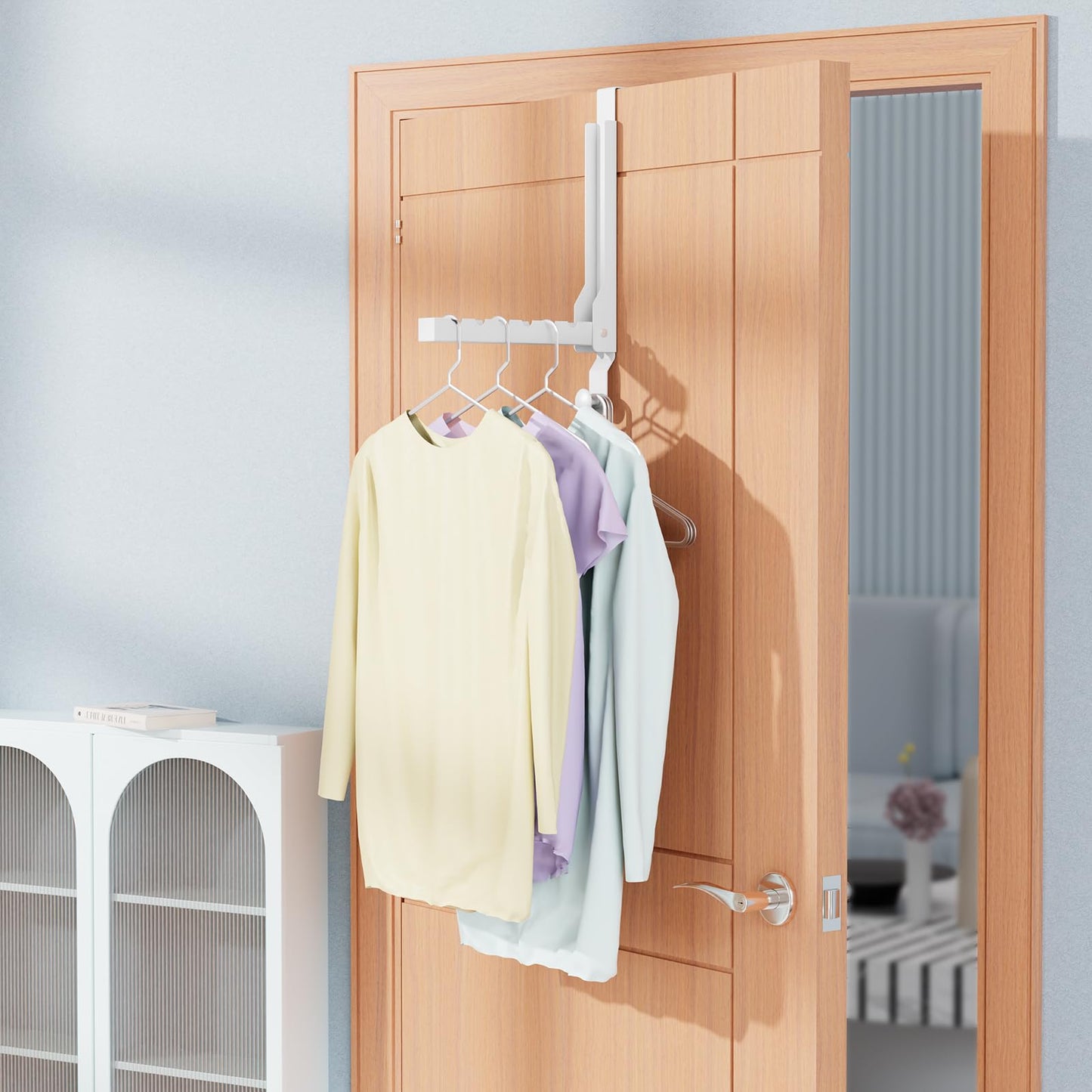 2 Packs Over The Door Clothes Hanger, Foldable Heavy Duty Small Drying Rack Clothing, Space Saving Over Door Hanger Collapsible Coat Towel Racks for Laundry Bathroom Travel Storage (2Pack, White)