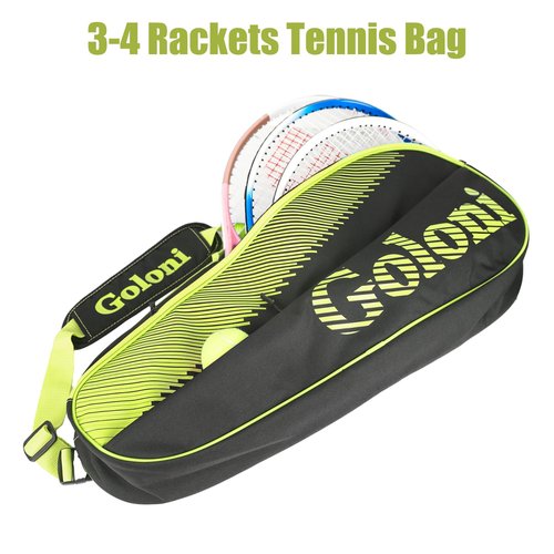 Goloni Tennis Bag 3-4 Racquets with Front Extral Pocket for Other Essentials,Tennis Rackets Bag with Removable Shoulder Strap,Yellow