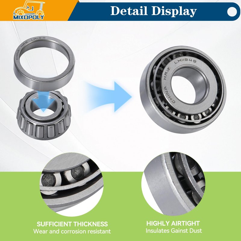 Mixopoly 2 Sets Golf Cart Front Wheel Hub Bearings and Seals Kit for Club Car DS and Carryall 1982-2002 Gas and Electric Replace OEM 1011393, 1013135, 11949, 7840
