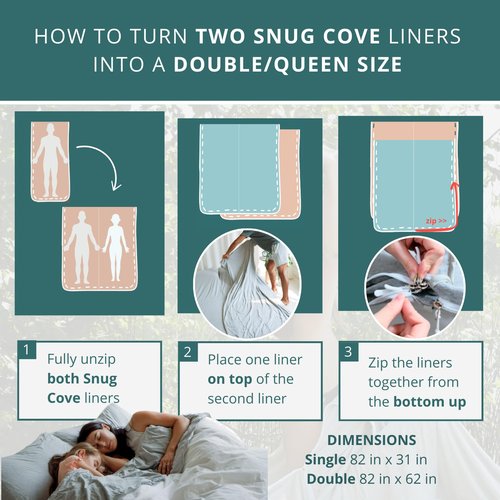 Soft Cotton Sleeping Bag Liner – 100% Organic Jersey Cotton Travel Sheet with Full Zipper, Lightweight Camping Sheet for Hotel & Travel, Single or Double Convertible Stretchy Sleep Sack for Adults