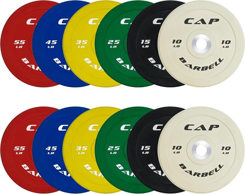 CAP 2-Inch Olympic Bumper Plate Weight Set - 100-370 lbs | Available in Multiple Colors | Optional Storage Rack