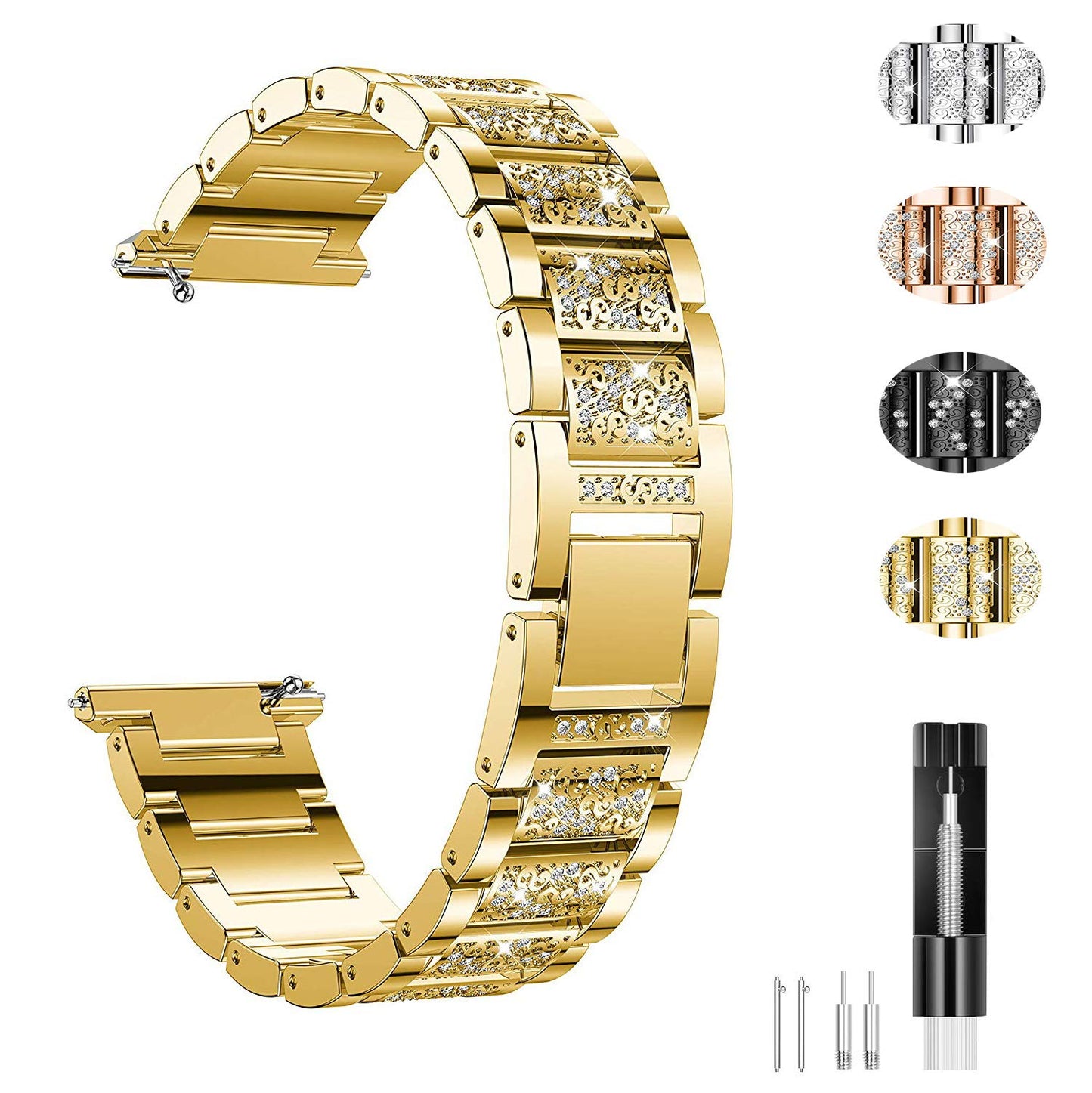 Jewelry Bling Bands Compatible with Fitbit Versa, Diamond Rhinestone Bracelet Metal Strap Replacement for Women (Gold)