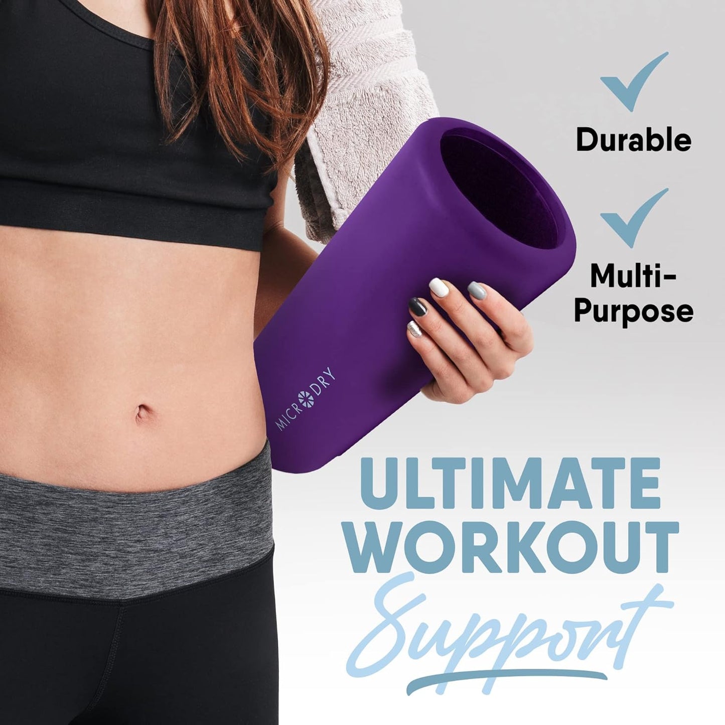 MICRODRY Deluxe Foam Back Roller - Deep Tissue Massage & Muscle Relief for Yoga | 13x5.3, Purple