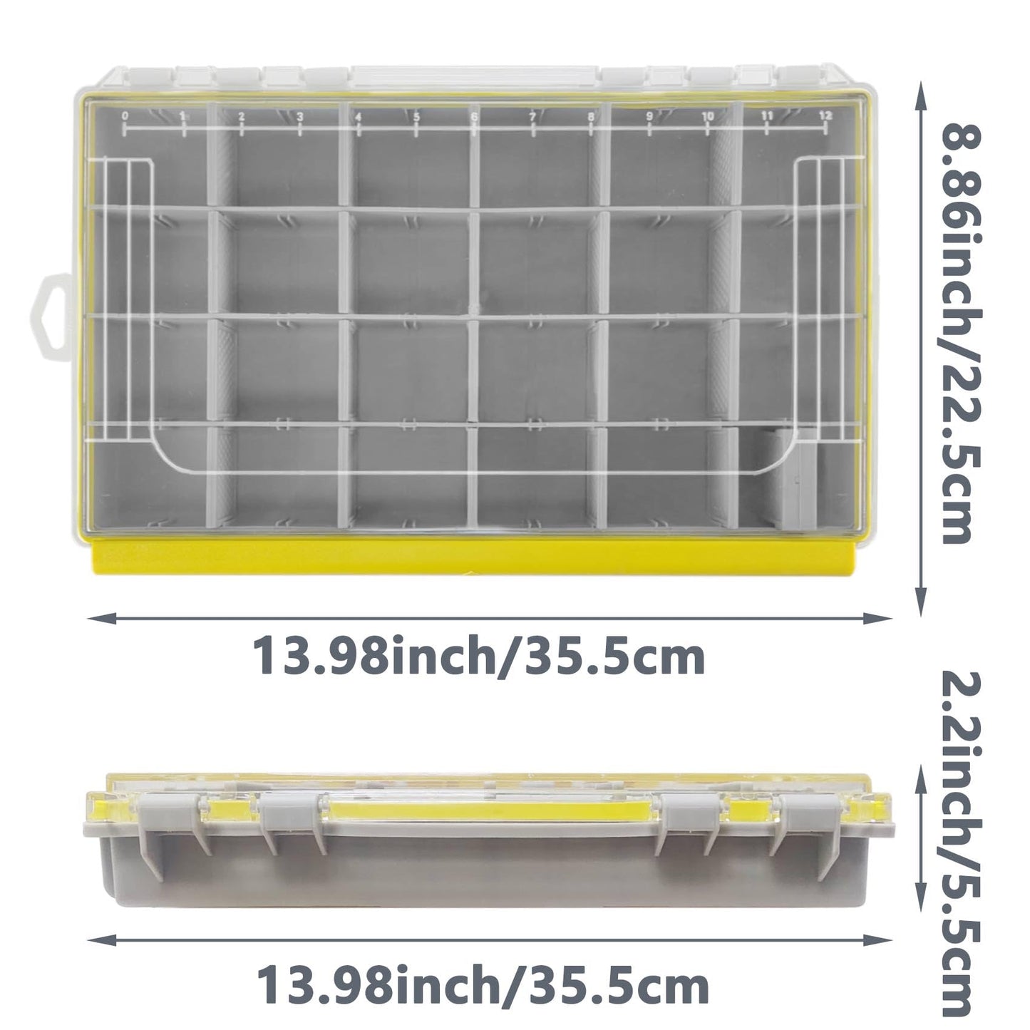 Aventik Waterproof Fishing Tackle Box Organizer with Removable Dividers Sturdy Lure Storage Box and Terminal Tackle Storage 3600/3700 Tackle Trays (Yellow(2), 3700-13.98x8.86x2.2inch)