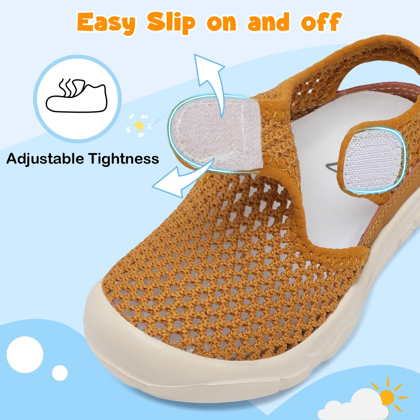 LeIsfIt Toddler Girls Boys Sandals Closed Toe Water Sandals Kids Lightweight Wide Water Shoes for Beach Swim Brown 7 Toddler