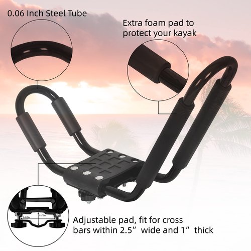 HECASA Universal J-Bar Rack Kayak Roof Rack Top Mount Crossbar Carrier Canoe SUP Surfboard Ski Board Top Mount Crossbar Car SUV Truck 2 Pair