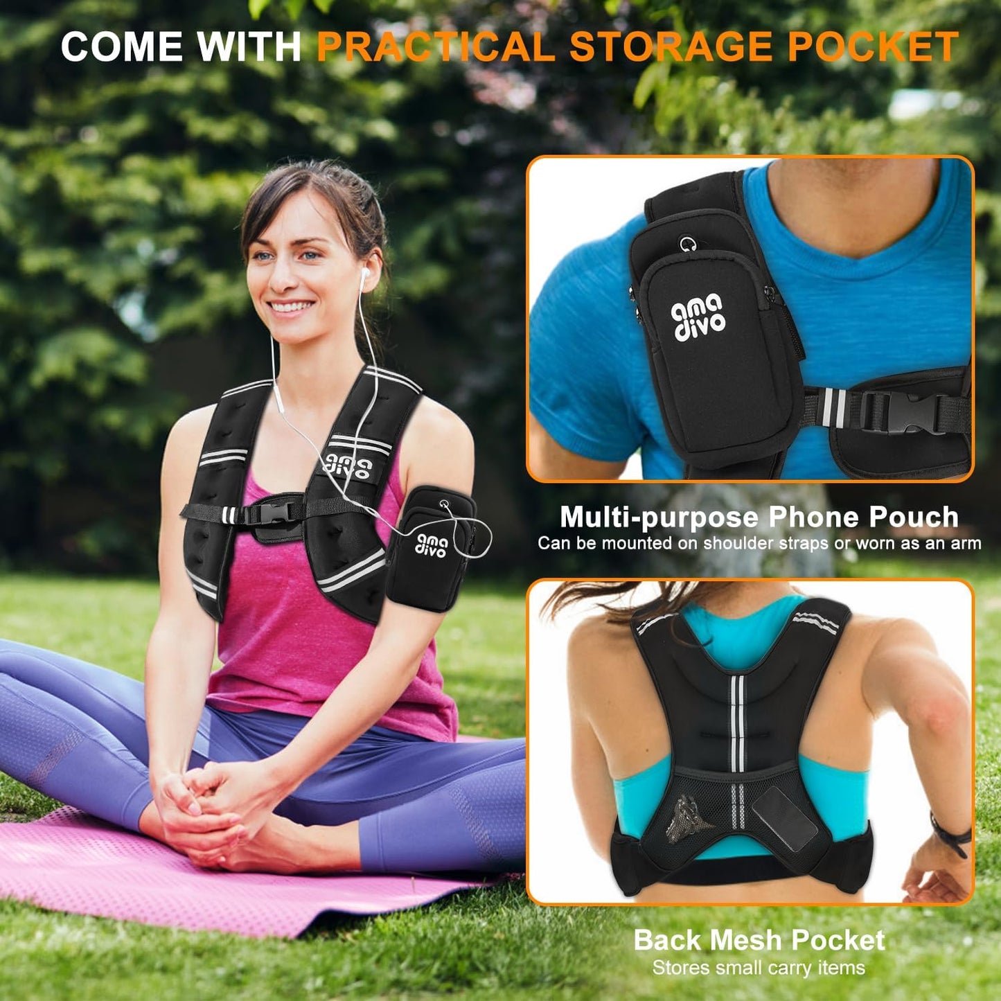 Skiennix Weighted Vest - Adjustable Reflective Vest for Walking, Running & Fitness | 8lb, 12lb, 16lb, 20lb