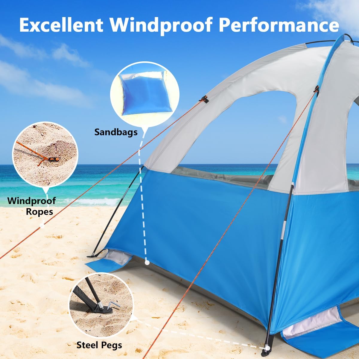 NXONE Beach Tent - UPF 50+ UV Protection, Lightweight & Portable Canopy for Family - Fits 3-6 People